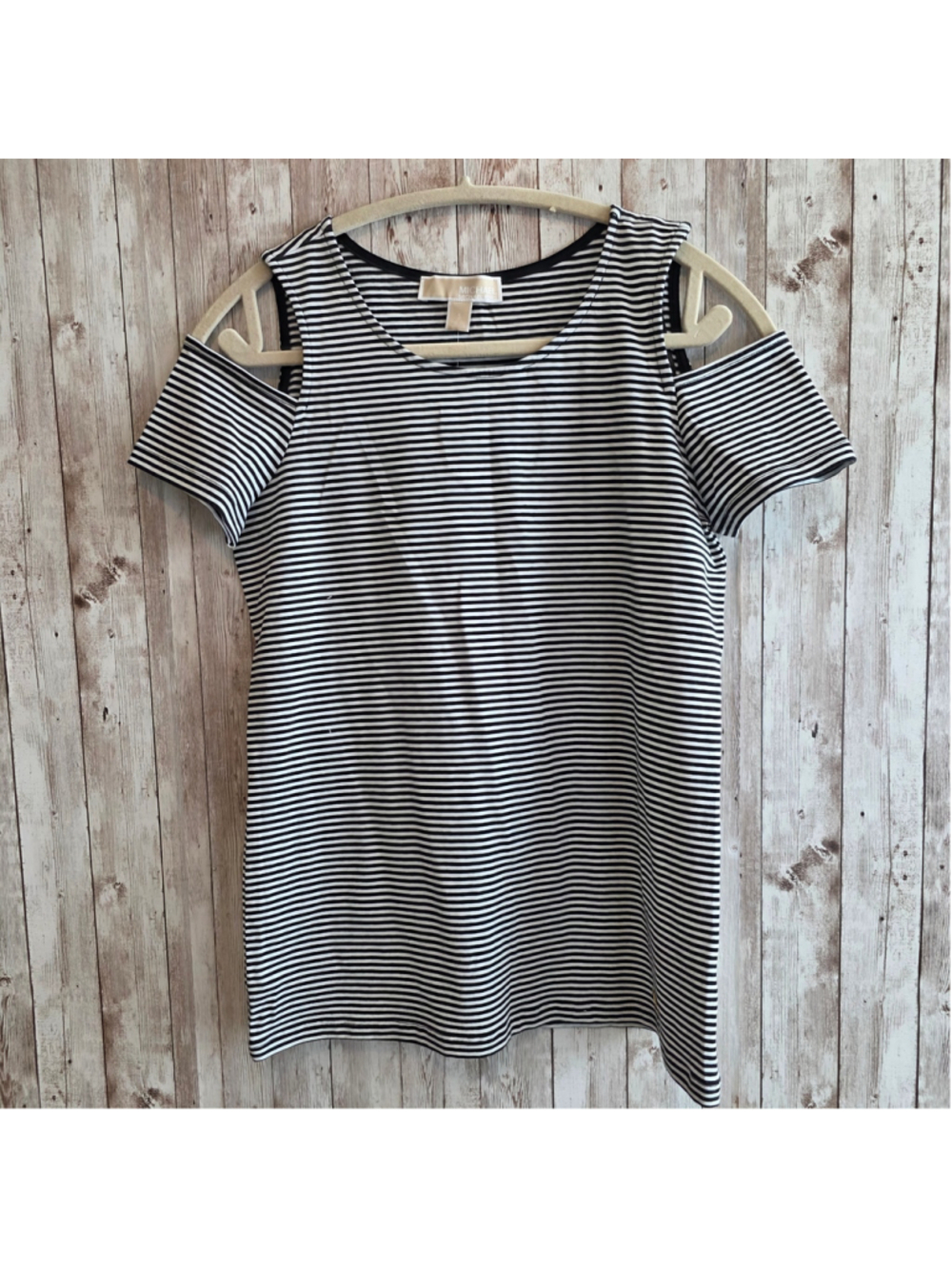 Women's Michael Kors Cold Shoulder Striped Tee Black White Size S